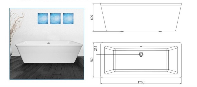 Classical  Acrylic Freestanding Baths Factory Direct Sales Customized Size White Acrylic Rectangular Bathtub