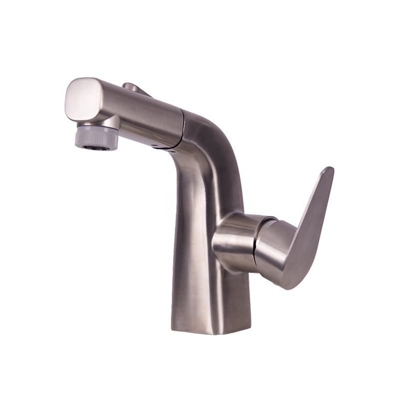 Factory Direct Sale Watermark Basin Brushed Bathroom Faucets Modern Faucet Bathroom Water Tap With Pull Out Sprayer