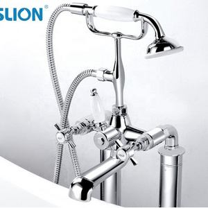 High quality Triple Handle floor Mounted freestanding shower Bathtub Faucet European Antique Shower Faucet Bathtub Taps Shower