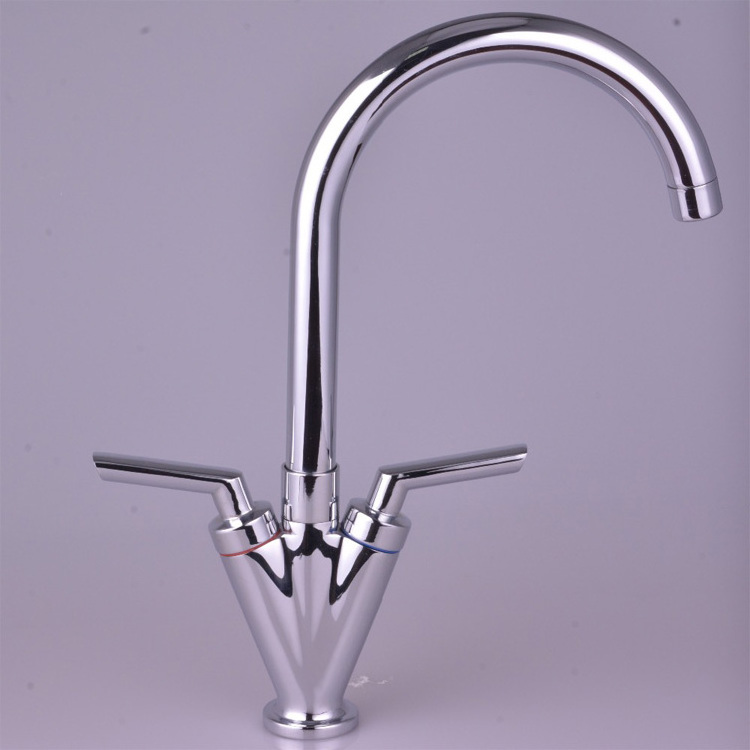 High quality 360 rotate hot and cold chrome dual handle brass kitchen faucets