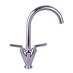 High quality 360 rotate hot and cold chrome dual handle brass kitchen faucets