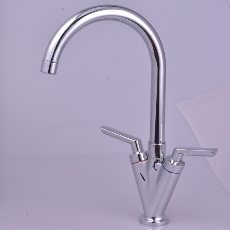 High quality 360 rotate hot and cold chrome dual handle brass kitchen faucets