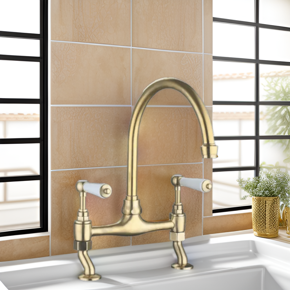 Classic vintage bridge faucet gold brass two handles Kitchen Sink Faucet for kitchen Bridge Sink Mixer