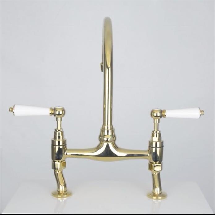 Classic vintage bridge faucet gold brass two handles Kitchen Sink Faucet for kitchen Bridge Sink Mixer