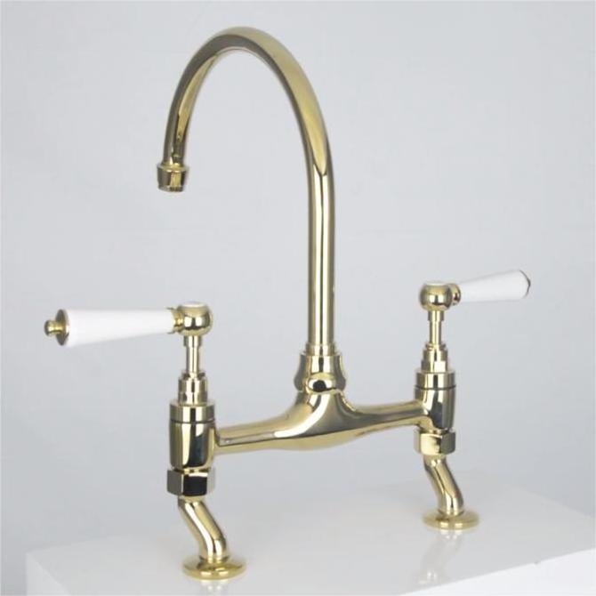 High quality bridge double handle antique luxury brass gold kitchen faucet