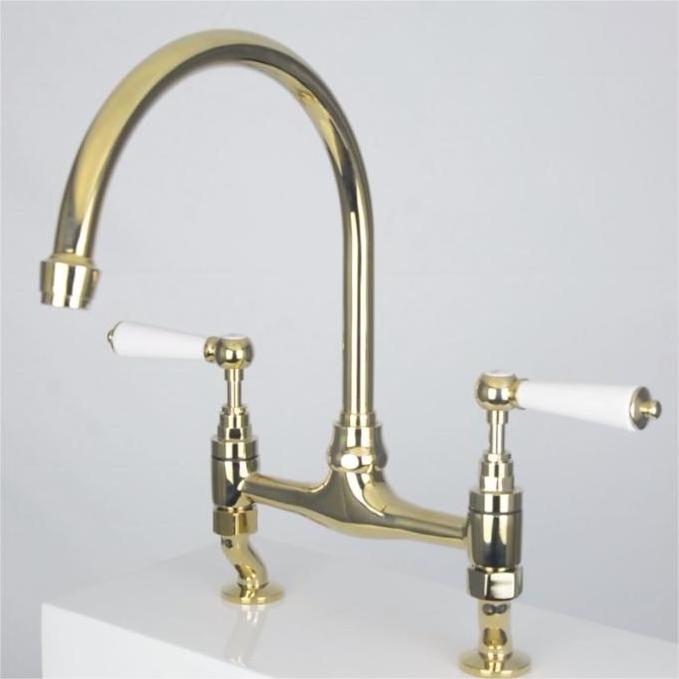 High quality bridge double handle antique luxury brass gold kitchen faucet