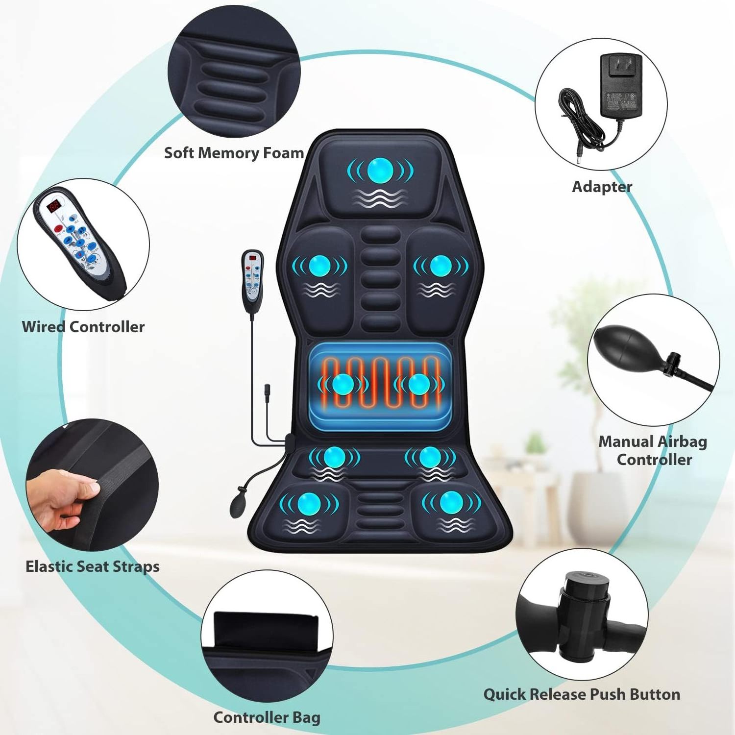 Car massage cushion multifunctional kneading cervical spine massager car home dual-purpose heated chair cushion