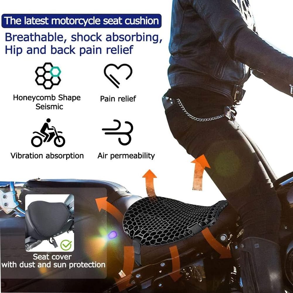 Universal Motorcycle Gel Seat Cushion for Front/Rear Moto Seats 3D Honeycomb Motorcycle Seat Cover