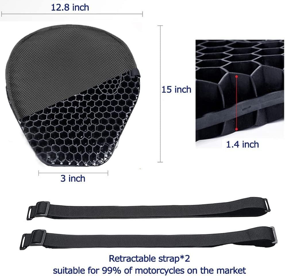 Universal Motorcycle Gel Seat Cushion for Front/Rear Moto Seats 3D Honeycomb Motorcycle Seat Cover