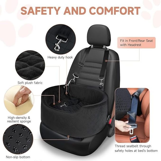 Dog Car Seat for Small & Medium Dogs, Elevated Dog Booster Seat, Detachable and Washable Pet Car Seat for Dogs Up to 35lbs