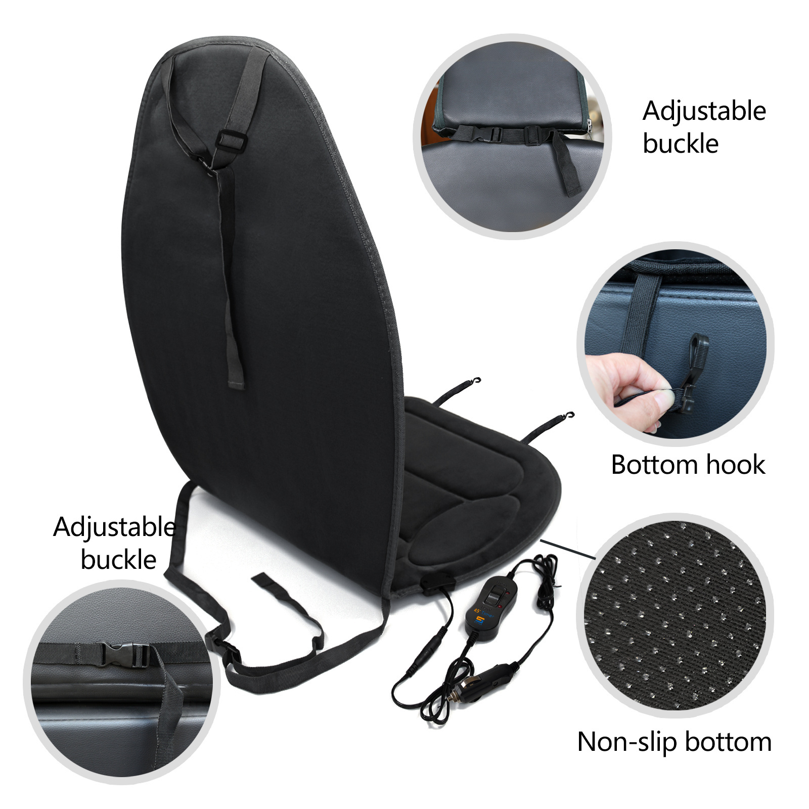 Intelligent Temp Regulation Versatile Heated Car Seat Cover Set with Non-Slip Backing