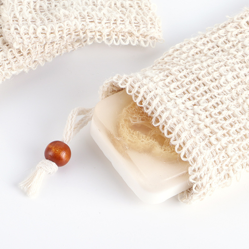 High Quality Eco-friendly Custom White Bag Shower Mesh Loofah Sisal Soap Bag