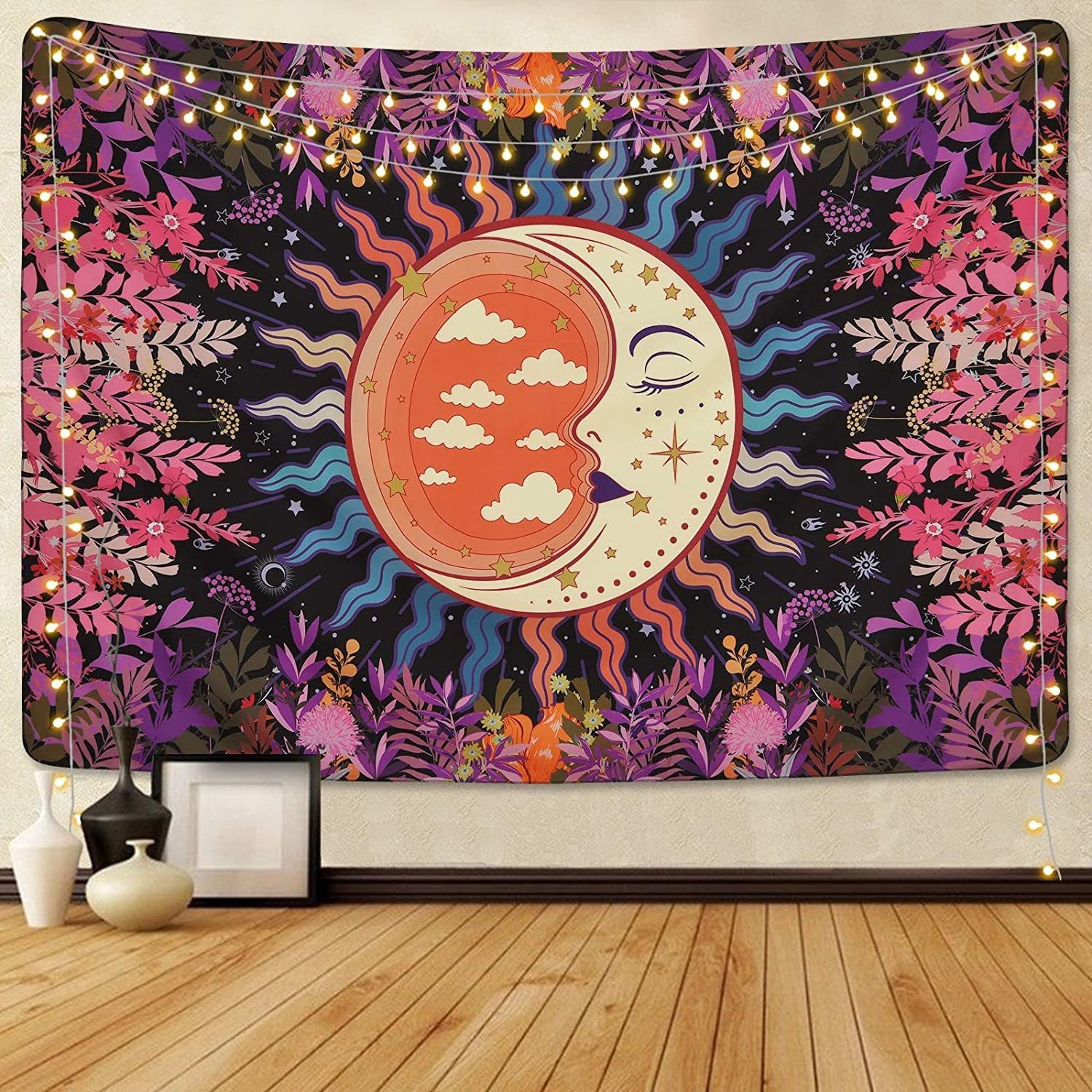 Sun Moon Tapestry Wall Hanging Stars Space Psychedelic Black and White Tapestries Wall Tapestry for Bedroom Home Wall Room Decor