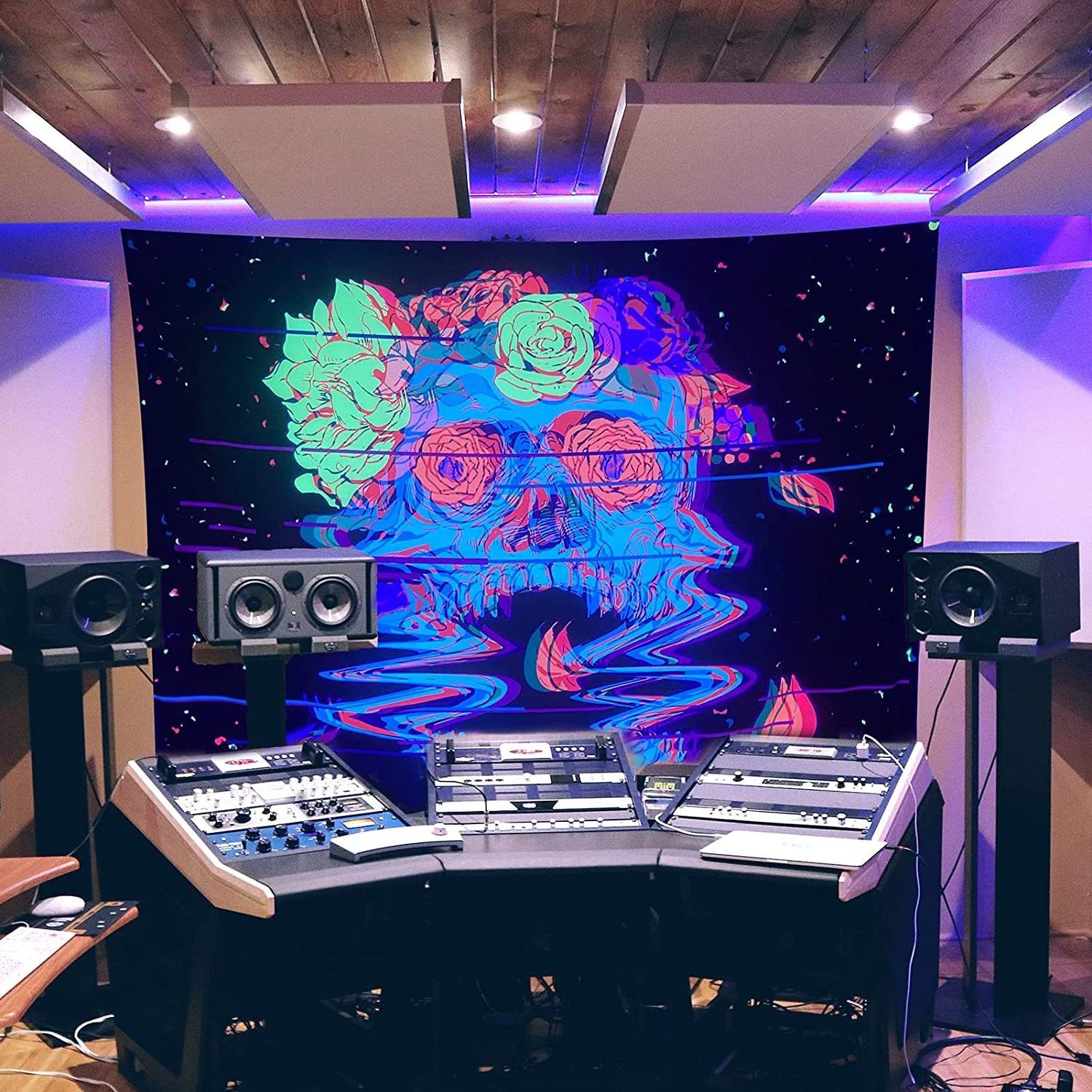 Skull Tapestry Glow In the Dark, UV Reactive Black Light Posters Tapestries for Trippy Room Bedroom Aest