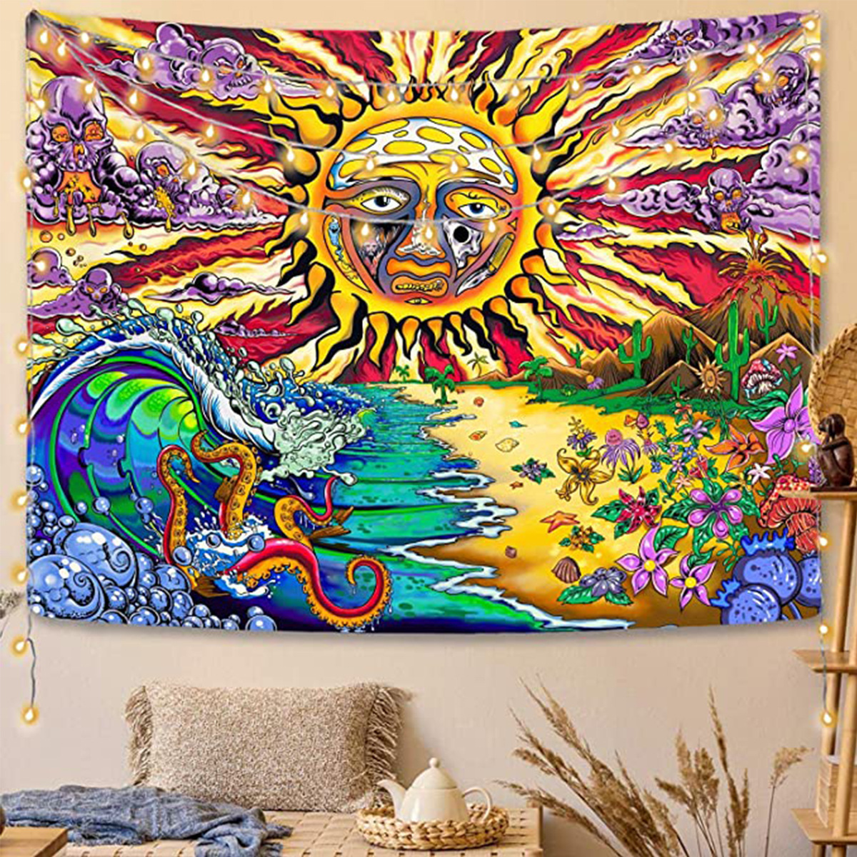 Sun Moon Tapestry Wall Hanging Stars Space Psychedelic Black and White Tapestries Wall Tapestry for Bedroom Home Wall Room Decor