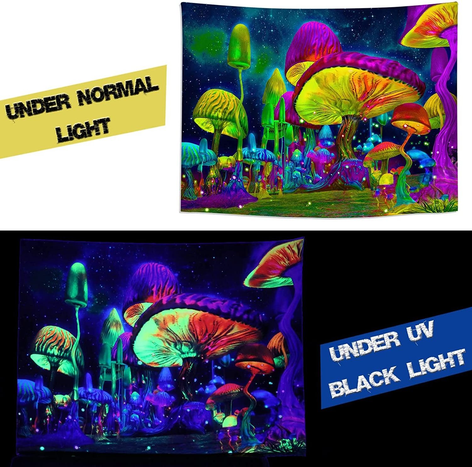 Fantasy Forest Tapestries with Fairy Tales Tapestry Posters Trippy Mushroom Tapestry for bedroom Glow in The Dark