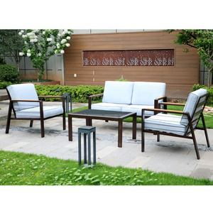 Garden Furniture Manufacture Aluminum Outdoor Conversation Sofa Set 4 Pieces Patio Sofa Furniture with Teak Handrail