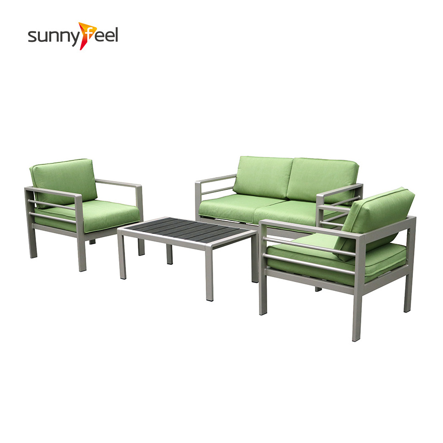 4 piece green patio chat set sofa KD armchair KD loveseat with aluminum tube powder coating coffee table