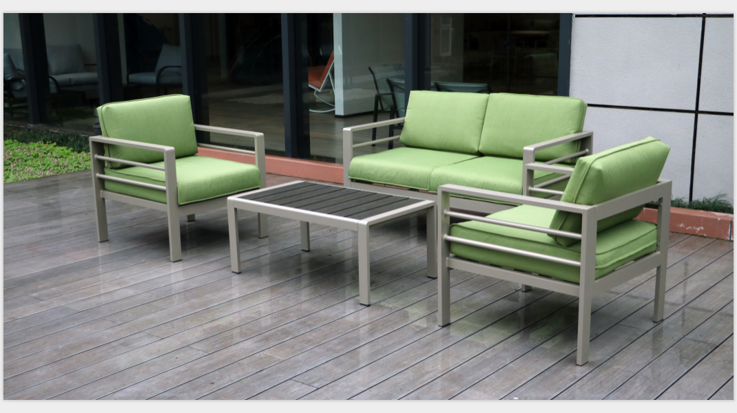 4 piece green patio chat set sofa KD armchair KD loveseat with aluminum tube powder coating coffee table