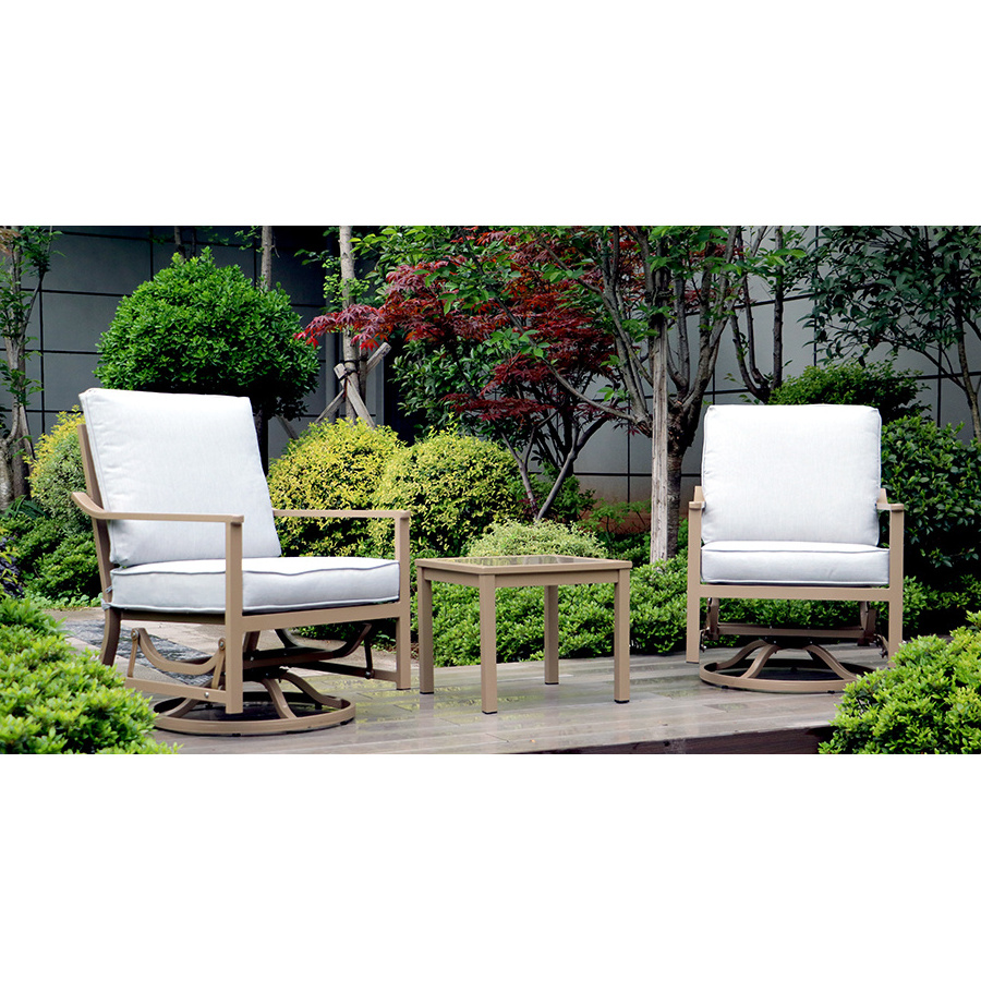 OEM High Quality Outdoor Furniture Garden Set Swivel Swing Chair 3 Set Metal Aluminum Side Table