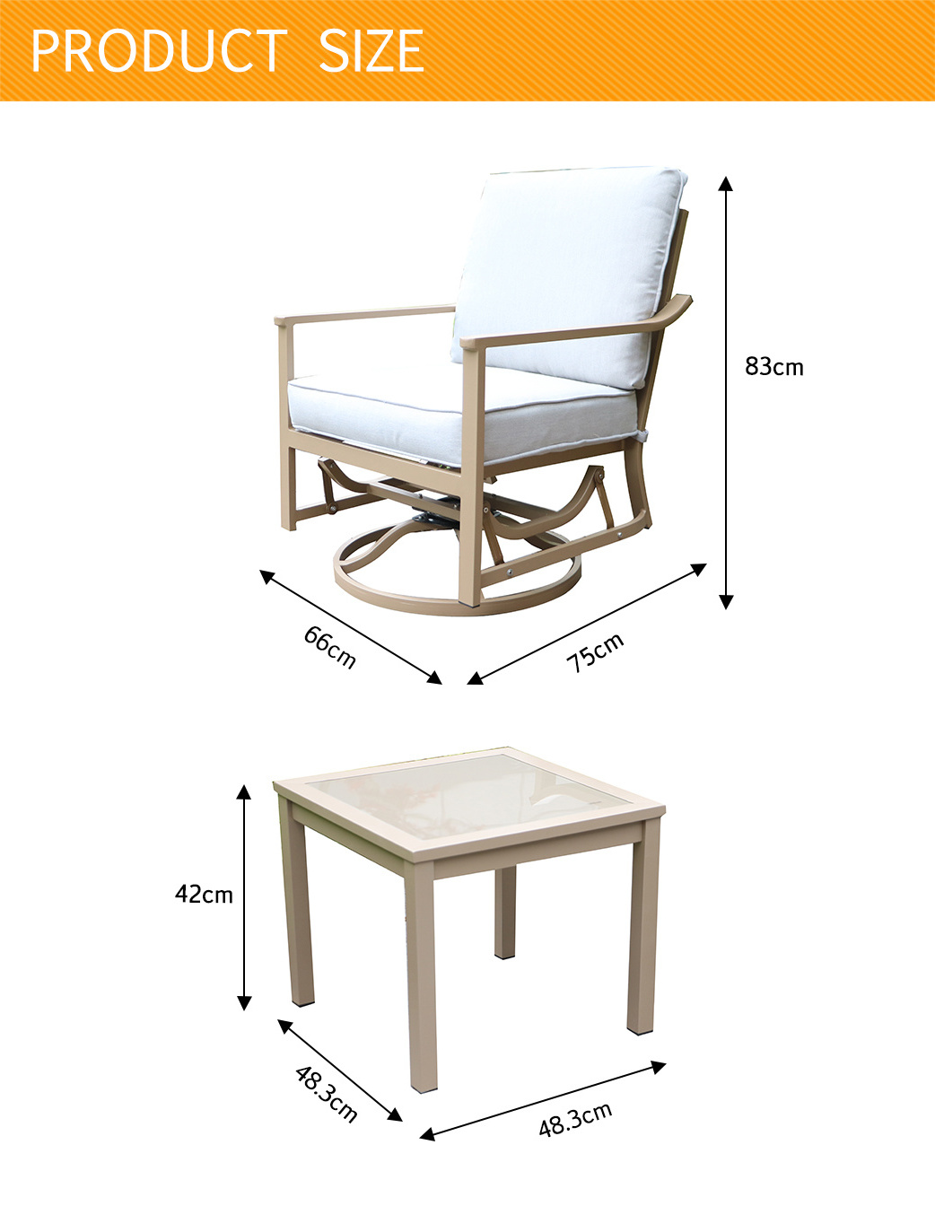 OEM High Quality Outdoor Furniture Garden Set Swivel Swing Chair 3 Set Metal Aluminum Side Table