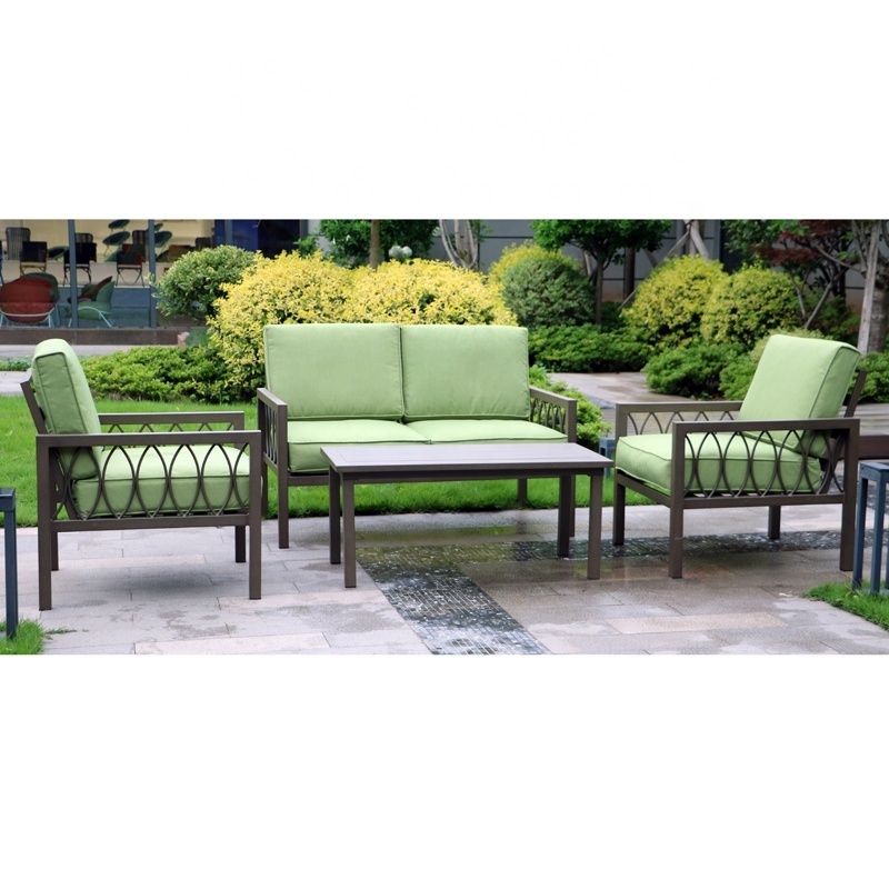 China Factory Wholesale 4 Pieces Outdoor Conversation Set Garden Furniture Steel Patio Sofa Set