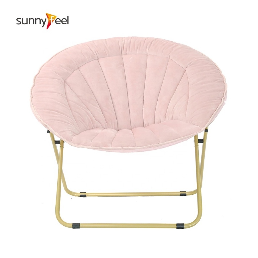 Customized Velvet Moon Chair Camping Padded Comfy Foldable Metal Cozy Indoor Saucer Chair