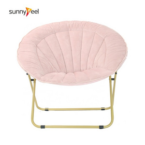 Customized Velvet Moon Chair Camping Padded Comfy Foldable Metal Cozy Indoor Saucer Chair