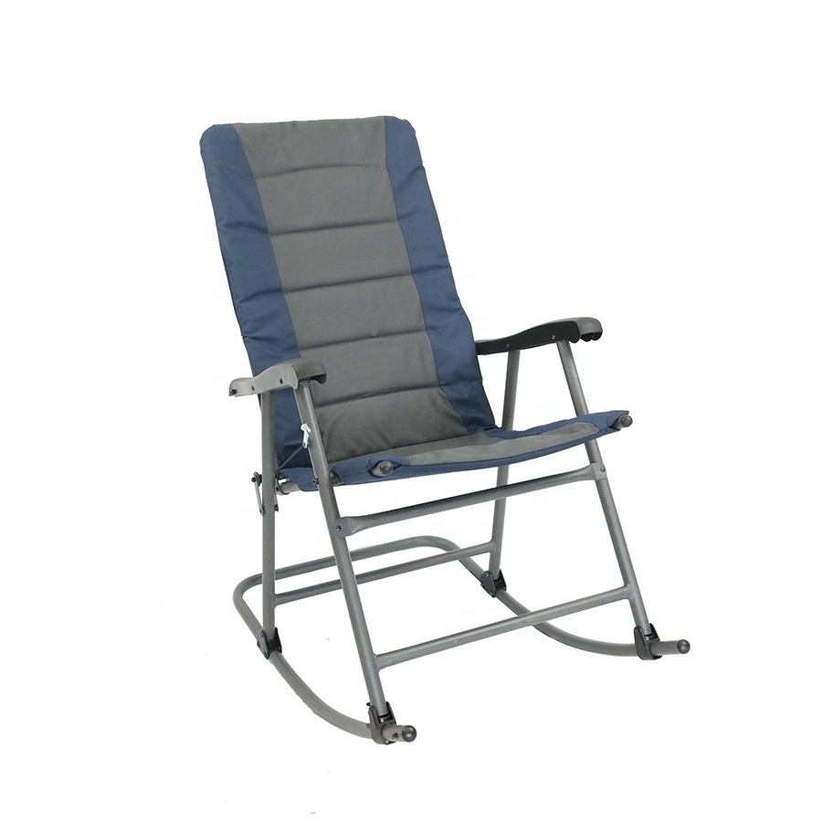 Outdoor Steel Frame Portable Folding Rocking Reclining Camping Chair with Headrest