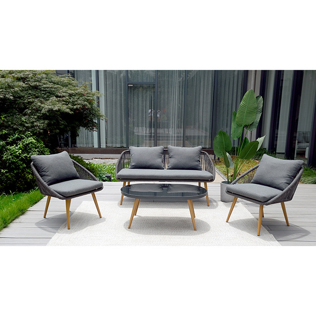 Inexpensive Outdoor Garden Sofas Polyester Rope Patio Garden Sofa Set Furniture Waterproof Frame Nordic Style Living Room