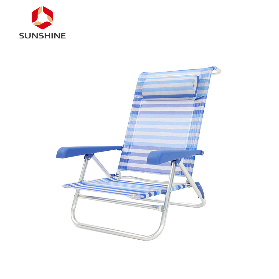 7 Positions Adjustable Lay Down Flat Foldable Aluminum Reclining Folding Beach Lounge Chair