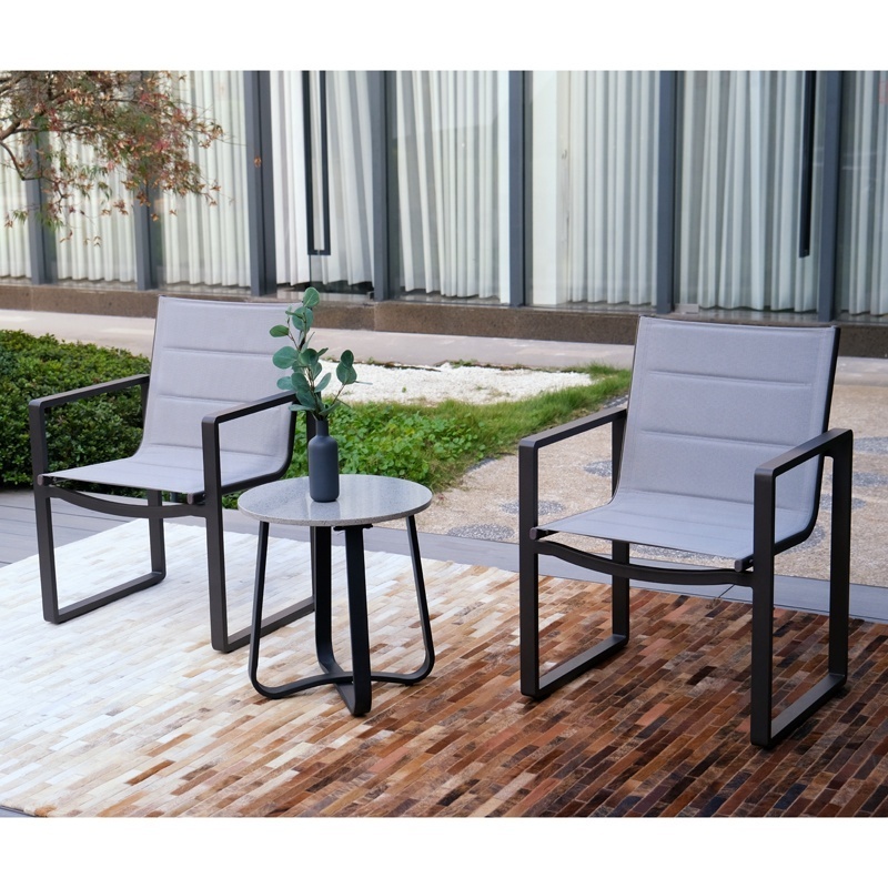 Balcony Furniture Aluminum Frame Padded Fabric Patio Furniture Table and Chair Bistro set