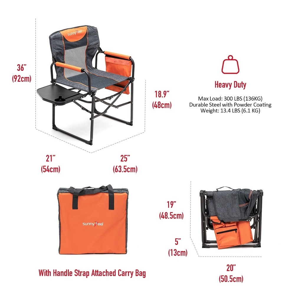 Heavy Duty Portable Folding Chair with Side Table Pocket Handle for Beach Outdoor Camping Director Chair