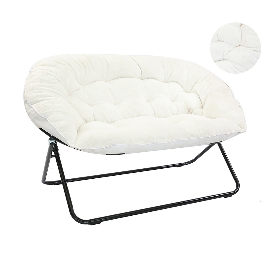 Sunshine Cozy Double Seat Indoor Padded Comfy Foldable White Metal Camping Moon Love Chair