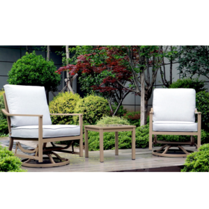 3 Pieces Outdoor waterproof patio set swivel rocking chair with tempered printed glass coffee table