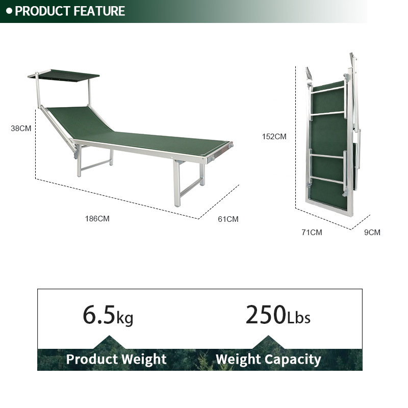 Outdoor Adjustable Back Rest Aluminium Folding Sun lounge Beach Bed