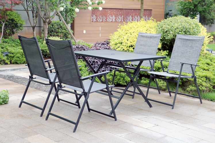 Modern Design Cheap Steel Outdoor Dining Table and Folding Chairs Set Garden Furniture