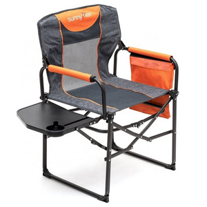 High Quality Portable Outdoor Relax Steel Lawn Director Chair Folding Camping Chair With Side Table