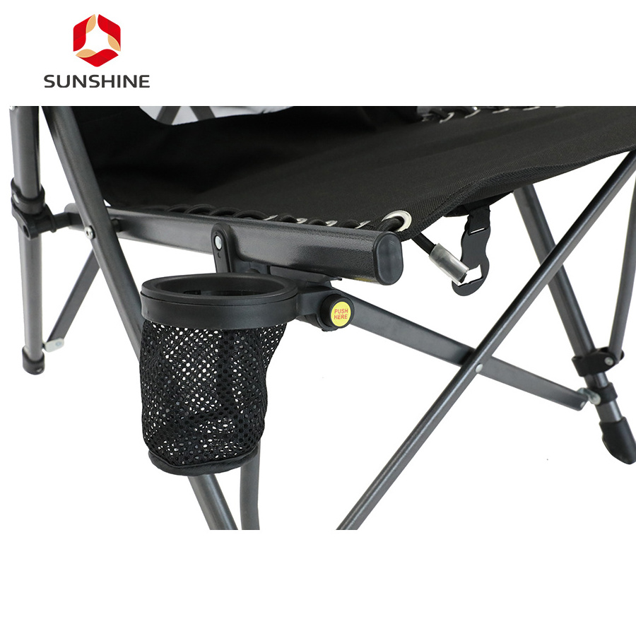 Luxury Outdoor Picnic Camp Relax Folding Fishing Hardarm Bungee Mesh Camping Chair With Cup holder