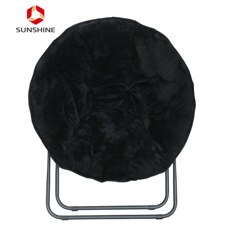 Customized Cozy Indoor Camping Metal Frame Padded Comfy Folding Moon Round Saucer Chair