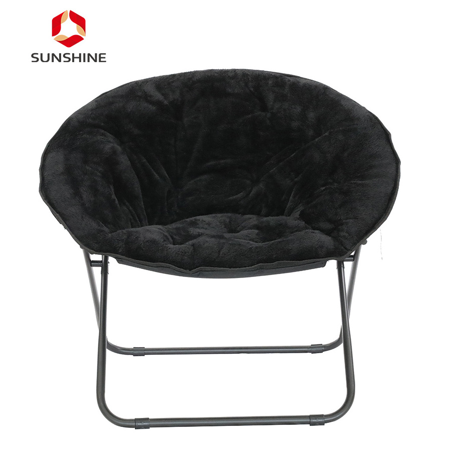 Customized Cozy Indoor Camping Metal Frame Padded Comfy Folding Moon Round Saucer Chair