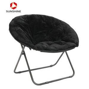 Customized Cozy Indoor Camping Metal Frame Padded Comfy Folding Moon Round Saucer Chair