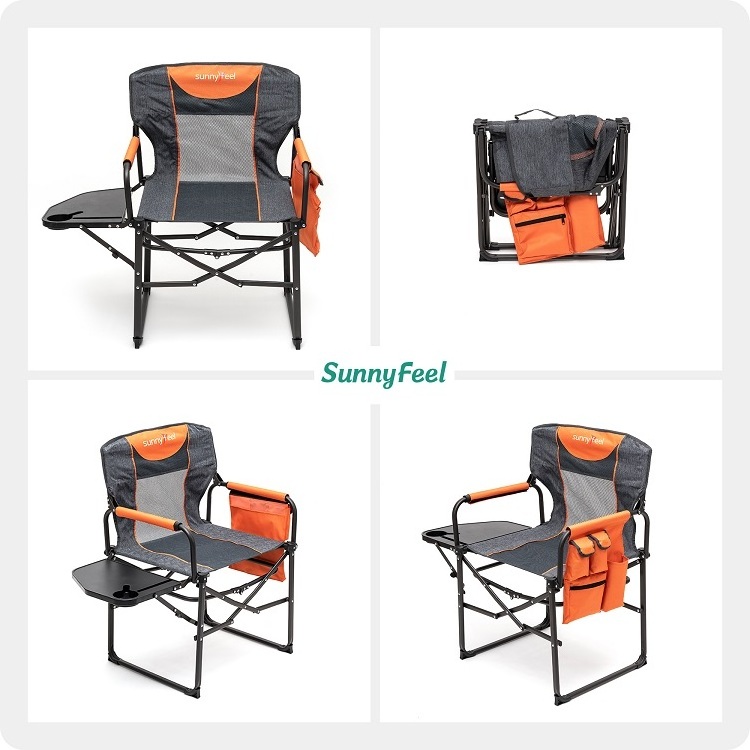 High Quality Portable Outdoor Relax Steel Lawn Director Chair Folding Camping Chair With Side Table