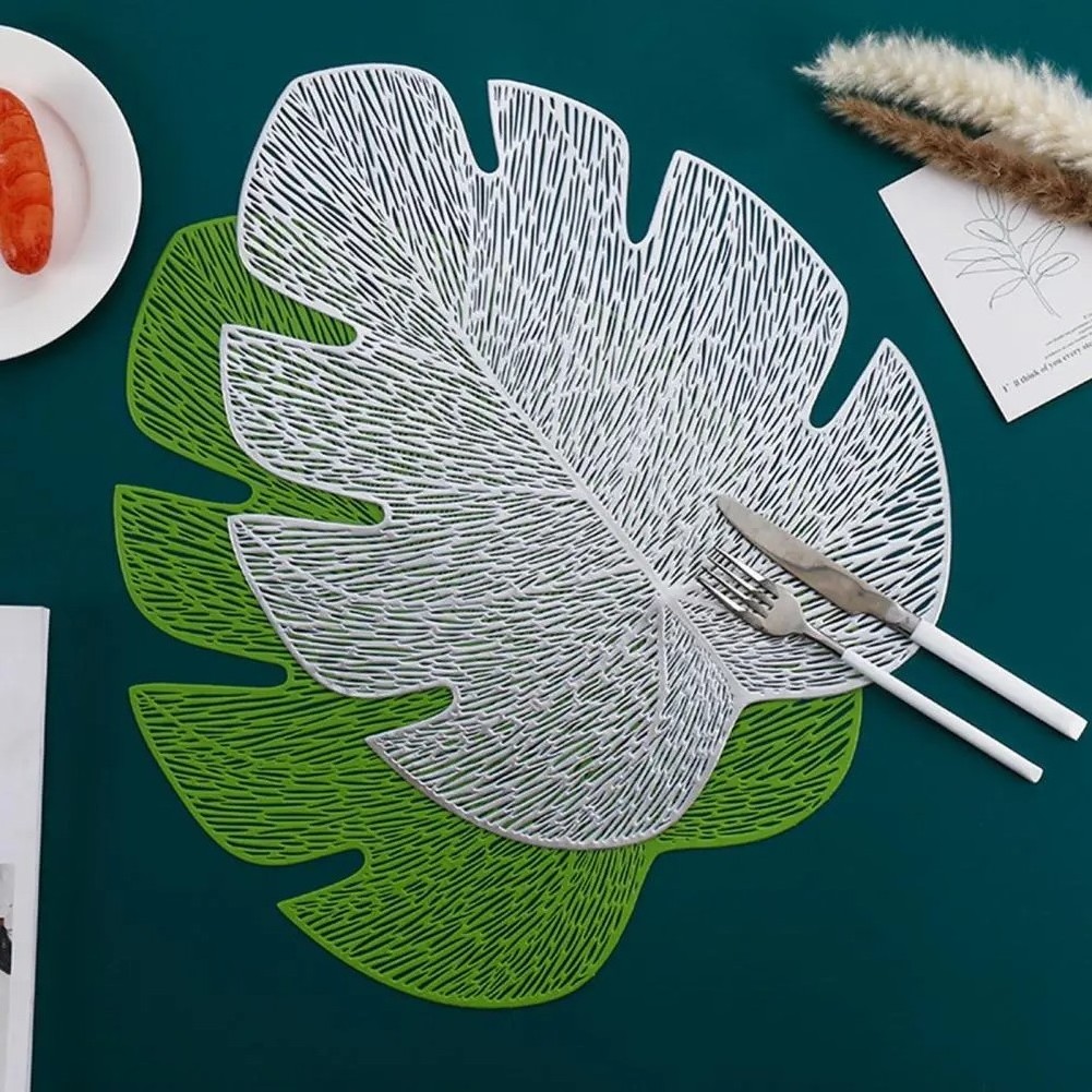 Custom made leaf shaped PVC placemat hollow clear placemats for kitchen dining table