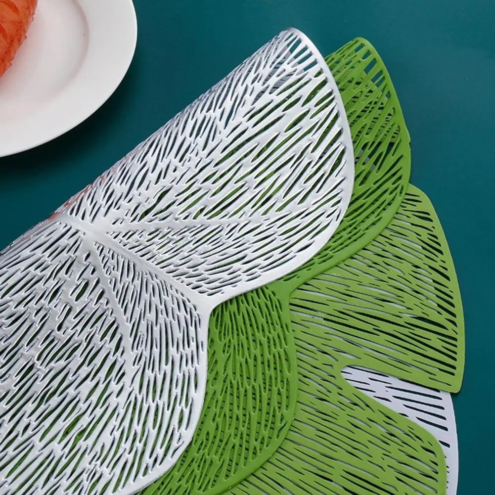 Custom made leaf shaped PVC placemat hollow clear placemats for kitchen dining table