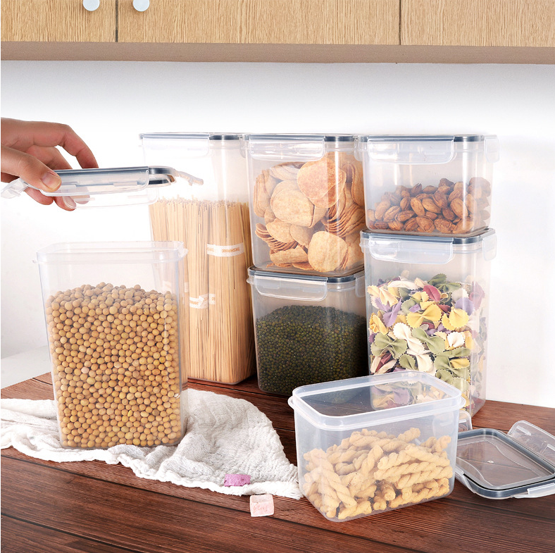 Wholesale 14 PCS Plastic Cereal Kitchen Stackable Food Storage Buckets Canisters Airtight Food &Storage Containers set