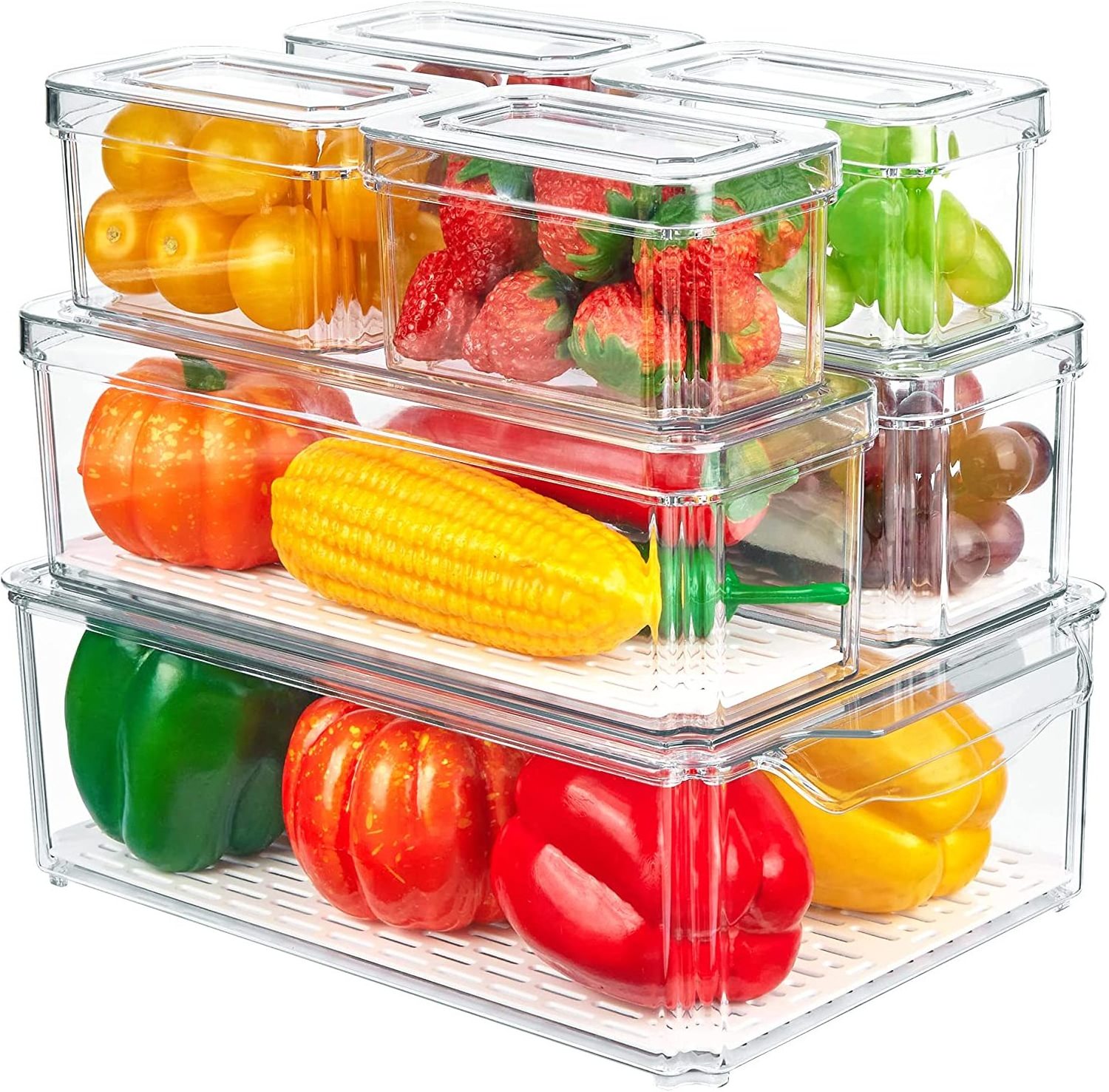 10 Pack Food Fruit Drinks Vegetable Home and Kitchen Storage Stackable Refrigerator Bins Clear Fridge Organizer Containers Box