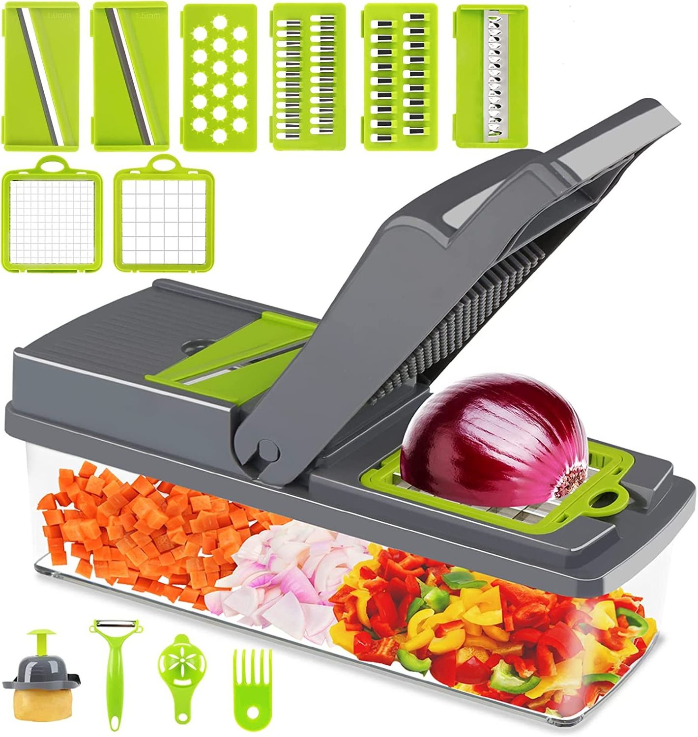 15-in-1 Vegetable Grater Onion Chopper Potato Slicer Multifunctional Veggie Chopper Food Chopper with Container