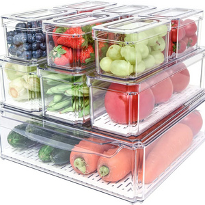 10 Pack Food Fruit Drinks Vegetable Home and Kitchen Storage Stackable Refrigerator Bins Clear Fridge Organizer Containers Box