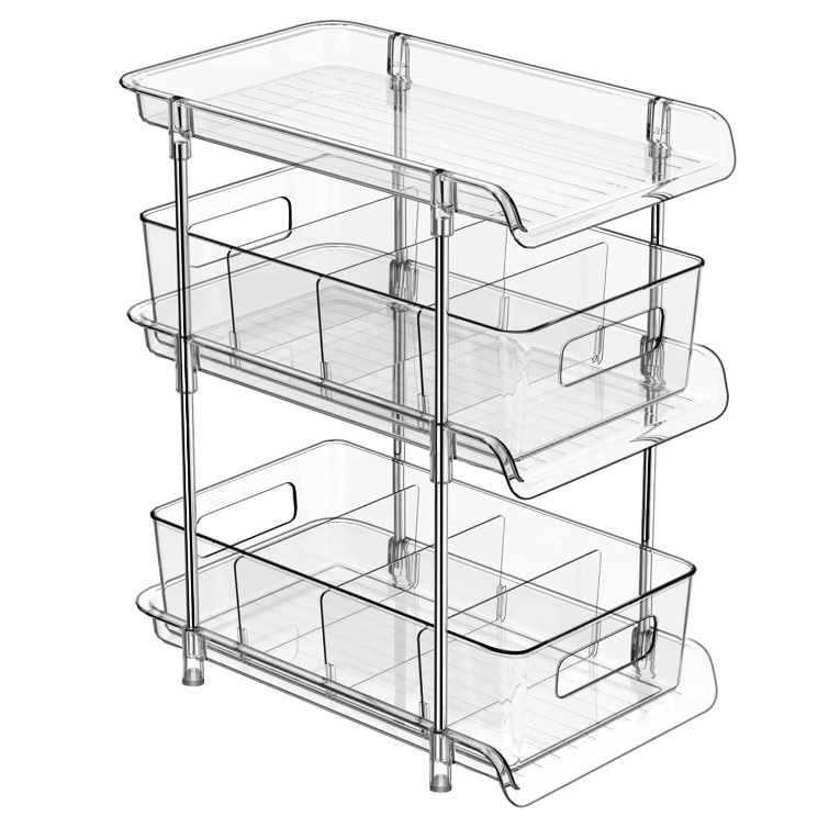 home and kitchen Pantry Organization and Storage Under Sink Closet  3 Tier Clear Bathroom Organizer rack with Dividers